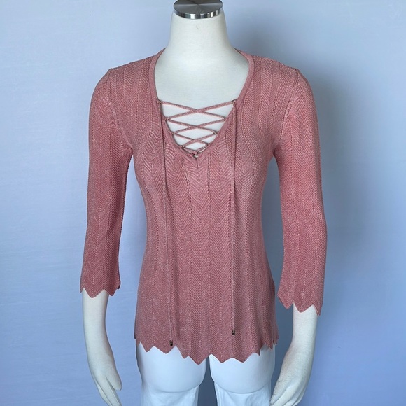 WHBM Salmon Pink Shimmer Knit Top X Small - Picture 4 of 13